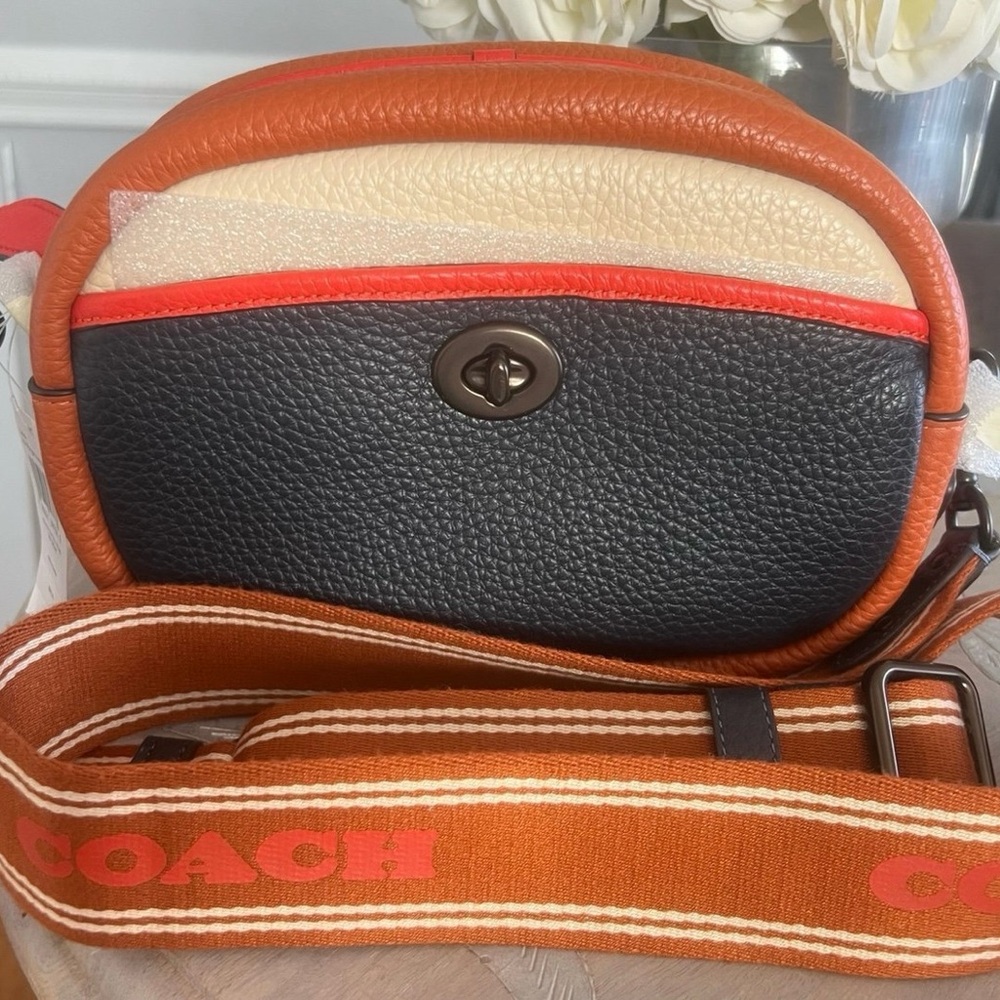 Coach Women's Leather Crossbody Bag - Blue, Tan, orange